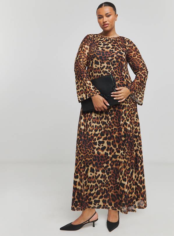 SIMPLY BE Dry Handle Mesh Long Sleeve Leopard Maxi Dress 16